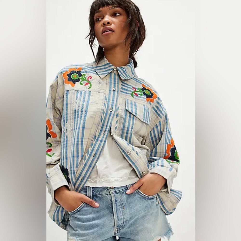 198!SOLD OUT  FREE PEOPLE Embroidered Sashiko Shirt XL